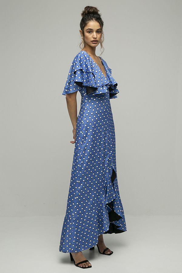 Vestido de Borow. Diseño de la marca Azulu modelo Lavender lunares, disponible en alquiler desde 120€.