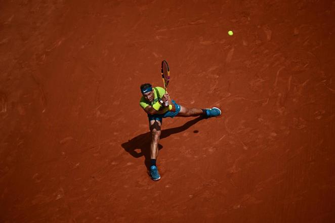 Nadal, durante el primer set. Rafa Nadal devuelve un ataque a su rival en la final, el noruego Casper Ruud.