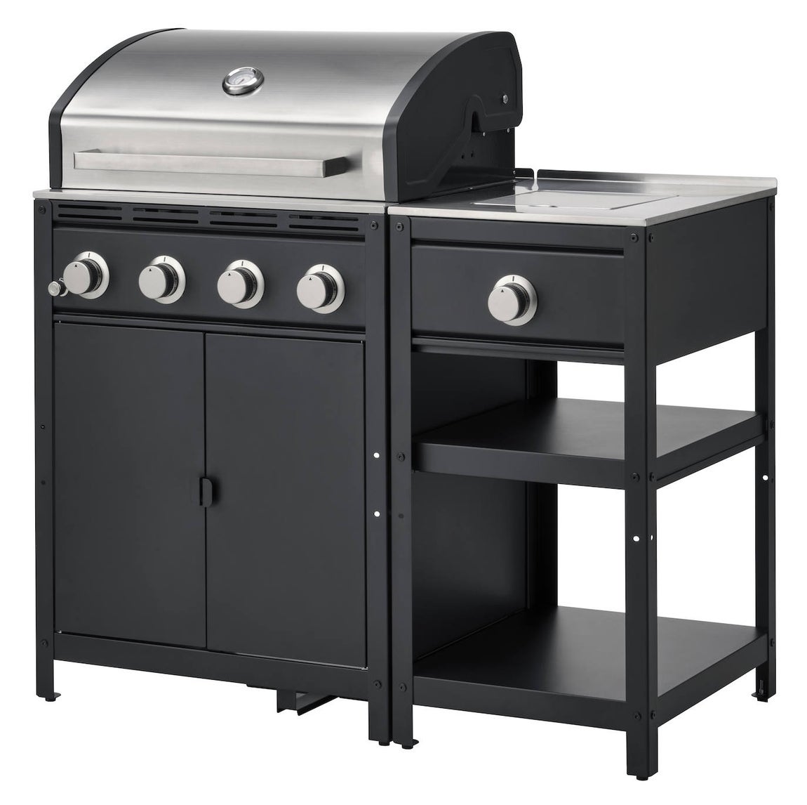 IKEA - Grillskär. Barbacoa de carbón con tapa y termómetro que permite comprobar la temperatura sin abrirla. Apta para dos zonas de cocción una caliente y otra más fría. 299, €.