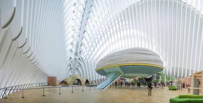 El esqueleto de la ballena. CaixaForum Valencia se ha ubicado dentro del edificio que diseñó el arquitecto Santiago Calatrava. El diseño de Enric Ruiz-Geli y el estudio de arquitectura Cloud 9 convive con el "esqueleto de la ballena" que conforma la estructura que creó Calatrava para el interior del Ágora.