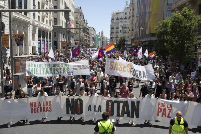 26 de junio de 2022. Manifestación en Madrid contra la cumbre de la OTAN celebrada en la capital española.. 