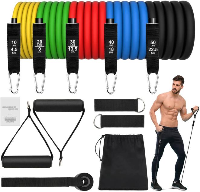 Bandas y gomas de resistencia de Jateka. Este pack de 12 piezas de bandas elásticas y de musculación con cinco niveles diferentes de gomas es de Jateka y ahora en rebajas se puede encontrar en Amazon por 15,89 euros.
