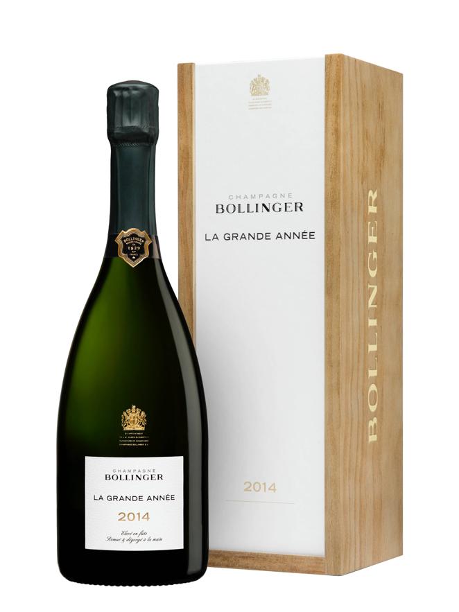 Bollinger La Grande Année 2014. La Grande Année 2014 es un champagne en el que se ensamblan a la perfección un 61% de Pinot Noir y 39% de Chardonnay. Aromas de cerezas, limón, membrillo y bergamota se completan con notas avellana, almendra, melocotón y ciruela mirabel. Esta complejidad aromática culmina y sorprende de manera gradual en boca donde se percibe un champagne fino, intenso, con un toque salino y con una delicada acidez.PVP: 170€