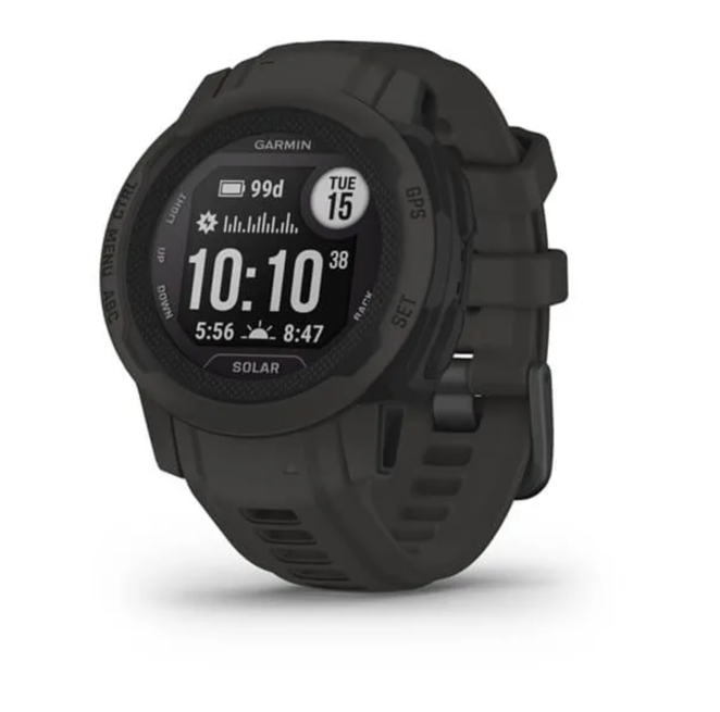 Reloj Instinct 2S Solar. El reloj inteligente Instinct 2S viene con un diseño más resistente –hasta 100 metros bajo el agua– con una carcasa de polímero reforzado con fibra y cristal Corning Gorilla, diferentes aplicaciones deportivas integradas, notificaciones inteligentes para permanecer conectado en todo momento, acceso a múltiples sistemas globales de navegación por satélite, sensores ABC, que incluyen un altímetro, barómetro y brújula, funciones de seguridad y seguimiento, consumo máximo de oxígeno, indicador que muestra el rendimiento esperado, seguimiento del estrés y control de recuperación, entre otras cosas. Además, la carga solar ofrece una autonomía de la batería ilimitada en el modo ahorro de energía y hasta 51 días en el modo reloj inteligente. Precio: antes 449,99 euros, ahora 399,99 euros.