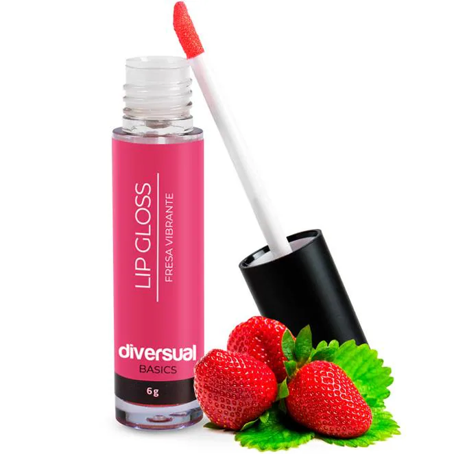 Lip Gloss Fresa vibrante. Lip Gloss vegano con efecto vibrante con aroma y sabor de fresa. Aplícalo sobre tus labios y añade excitación y juego a tus besos, allá donde los des. Precio: 7,40€