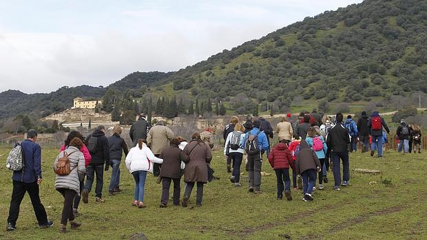 Uno de los grupos realiza la ruta desde el museo hasta el yacimiento de Medina Azahara