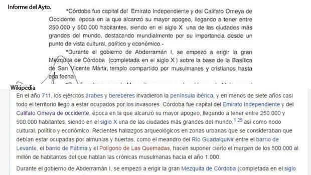 Contraprosición de fragmentos del informe y de Wikipedia