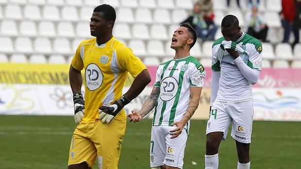 Los jugadores del Córdoba se lamentan ayer tras caer ante el Albacete