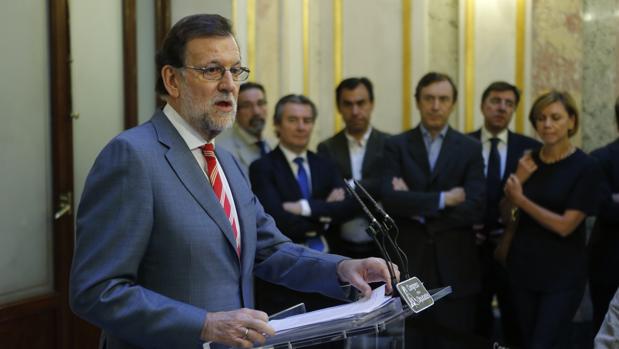 Mariano Rajoy, en rueda de prensa tras una reunión en el Congreso con Pedro Sánchez