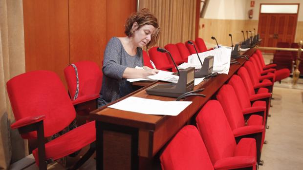 La edil de Hacienda, Alba Doblas, revisa documentación antes de un Pleno