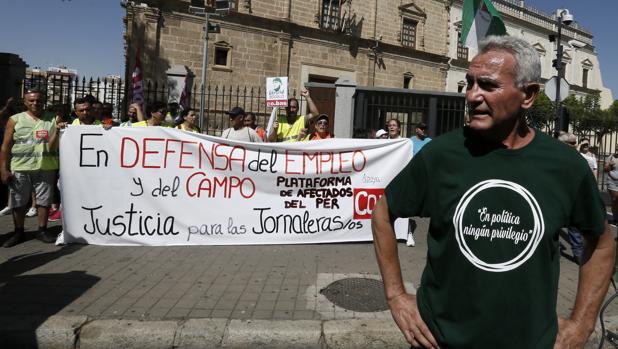 l diputado al Congreso por Jaén, Diego Cañamero ante la sede del Parlamento