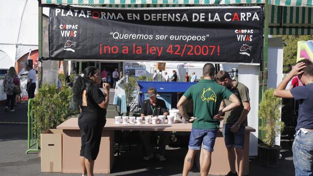 Stand de la Plataforma en Defensa de la Carpa, ayer en Intercaza