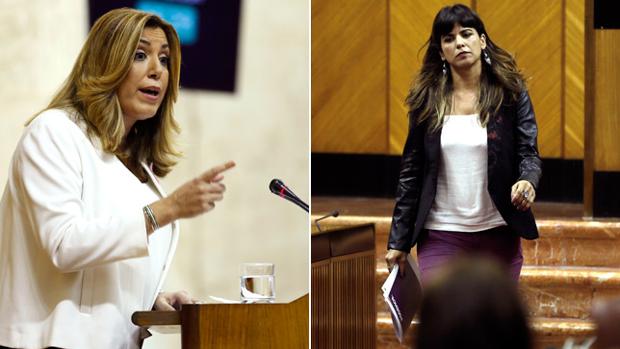 Susana Díaz y Teresa Rodríguez durante el debate