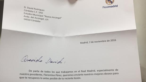 La carta del Real Madrid que ha recibido Deivid, central del Córdoba CF