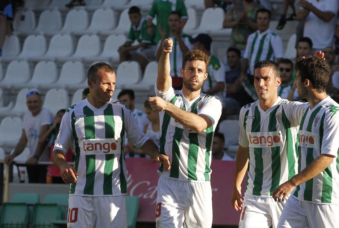 Rodri celebra el primer gol ante el Nástic, correspondiente al último triunfo