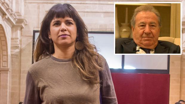 La lideresa de Podemos en Andalucía, Teresa Rodríguez. En el detalle, el empresario denunciado, Manuel Muñoz