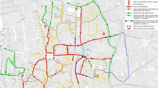 Plano sobre cómo quedan el tráfico en el entorno de Capitulares