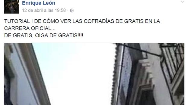 Captura de pantalla del perfil de Facebook de Enrique León