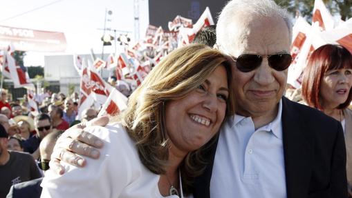 Alfonso Guerra, durante el acto de campaña en Sevilla con Susana Díaz