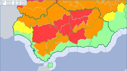 Avisos por riesgo extremo en las zonas de interior de Andalucía