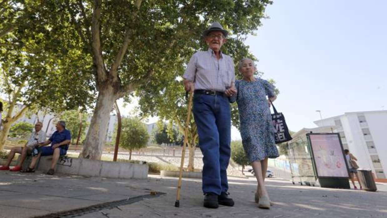 Una pareja de ancianos pasea por el Sector Sur