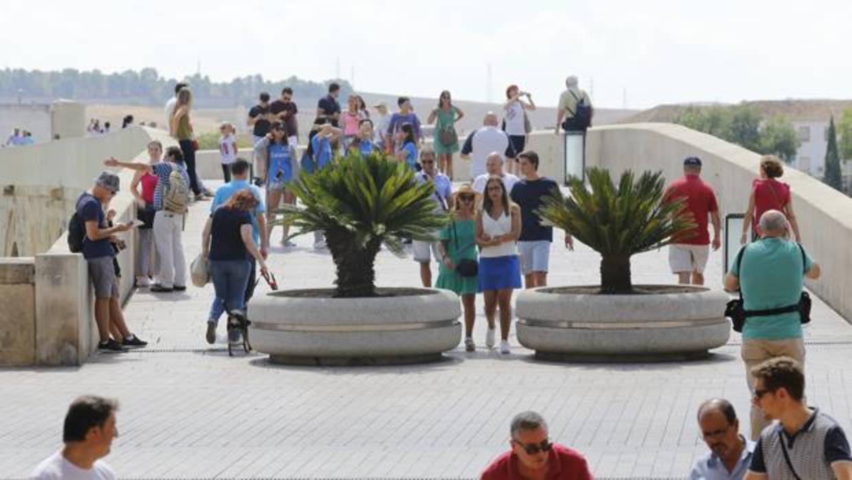 Maceteros colocados en la entrada el Puente Romano