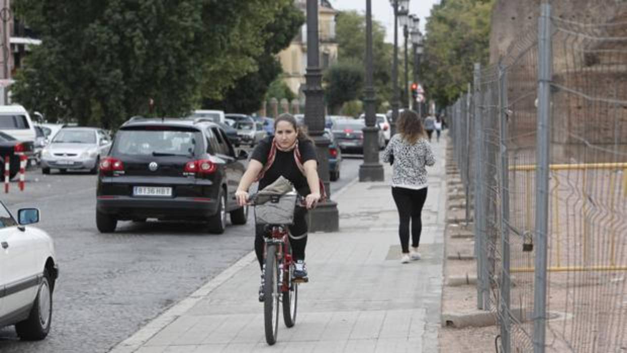 Una cicilista por la acera oeste de Ronda del Marrubial