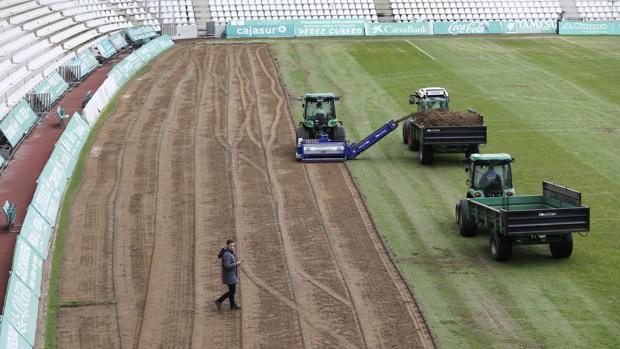 Córdoba CF: Arrancan las obras del cambio de césped en el estadio El Arcángel