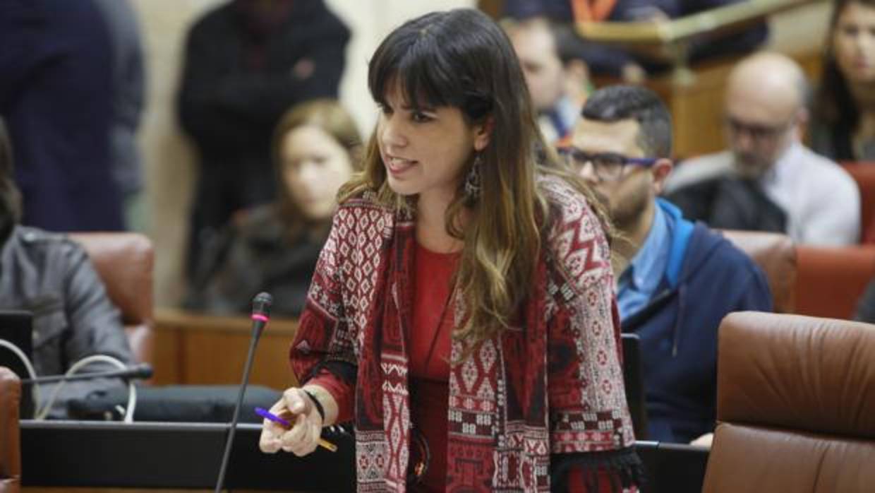 La portavoz de Podemos en el Parlamento de Andalucía durante una intervención