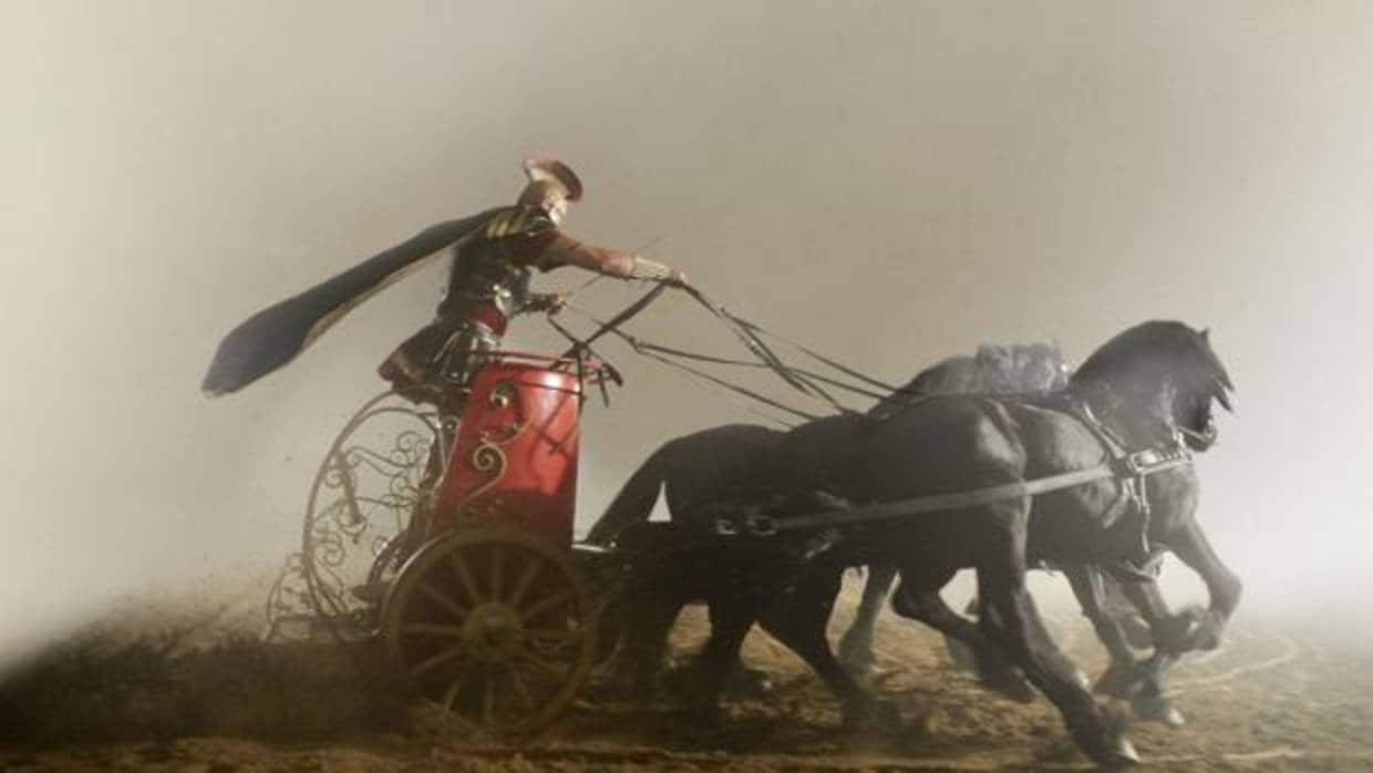 Escena de la famosa carrera de cuádrigas en la película Ben-Hur
