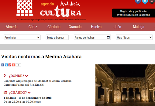 La web de Cultura anunciando las visitas nocturnas sólo para el verano