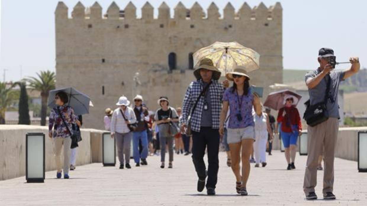 Varios turistas paseando por el Puente Romano de Córdoba