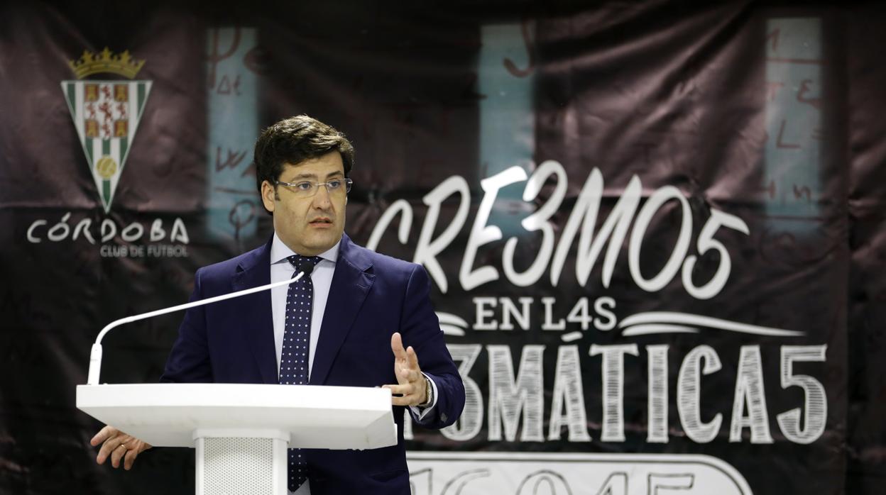 El presidente del Córdoba CF, Jesús León, este viernes en rueda de prensa