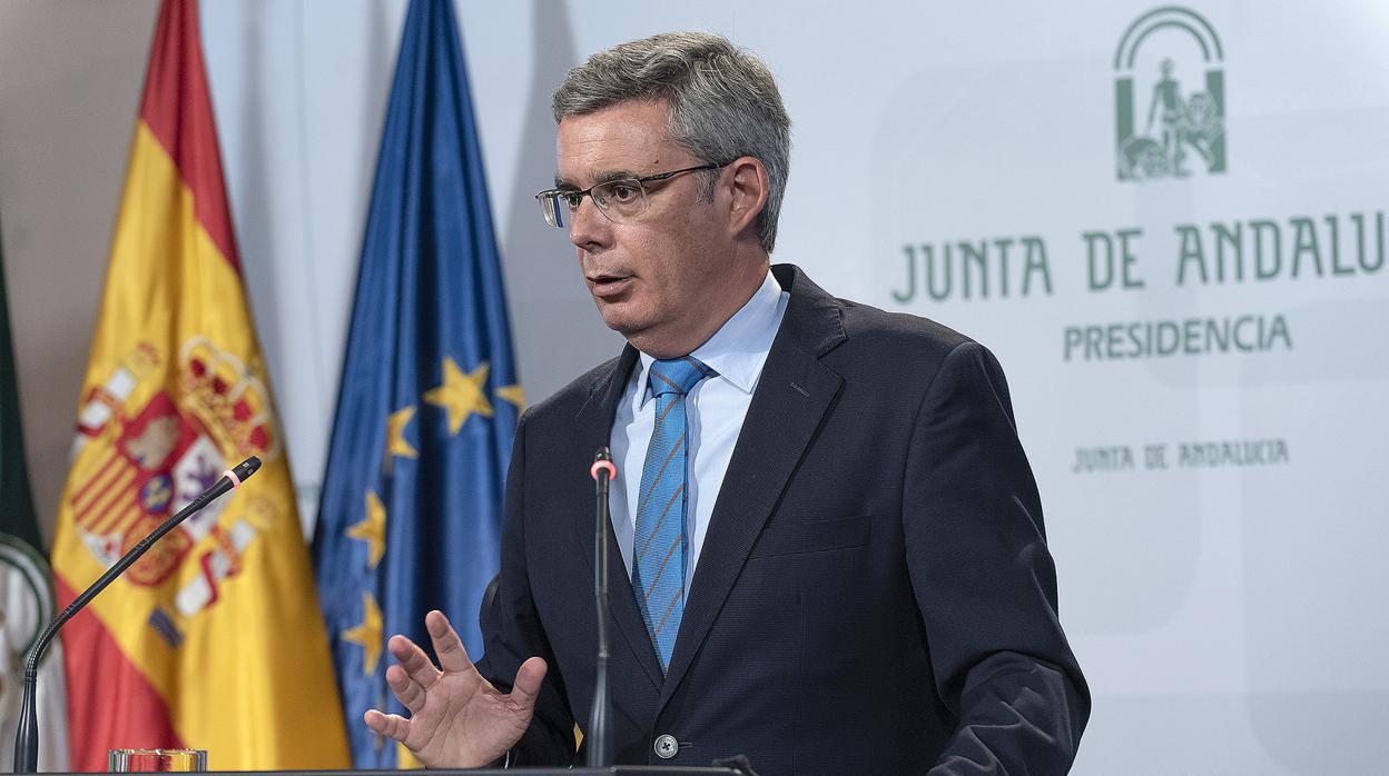 Juan Carlos Blando, portavoz del Ejecutivo andaluz, durante la rueda de prensa posterior al Consejo de Gobierno