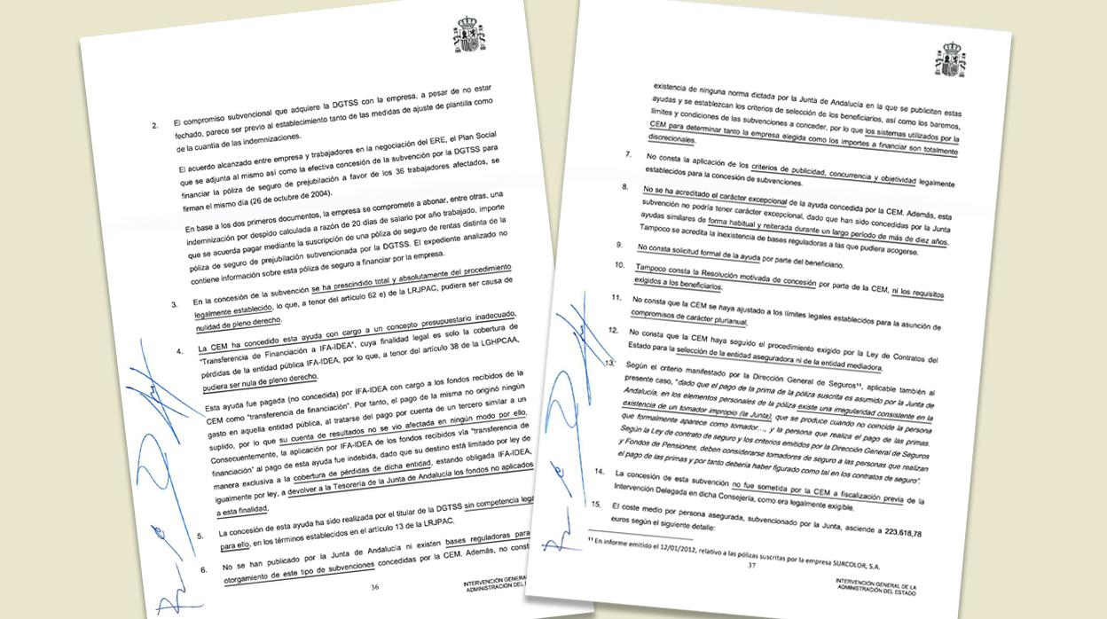 La Intervención General de la Administración del Estado (IGAE) enumera en un informe 21 irregularidades detectadas en el ERE que la Junta concedió al Grupo Joly, «nulo de pleno derecho»