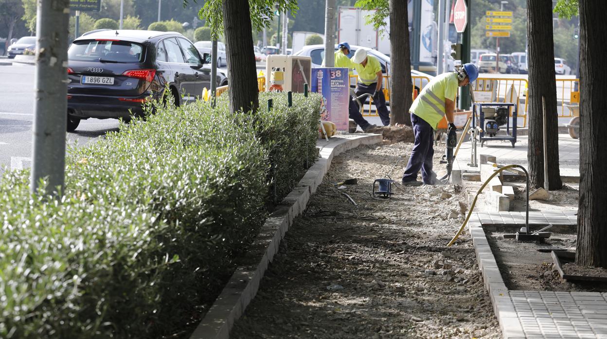 Obras del carril bici entre Vía Augusta y Carretera de Trassierra