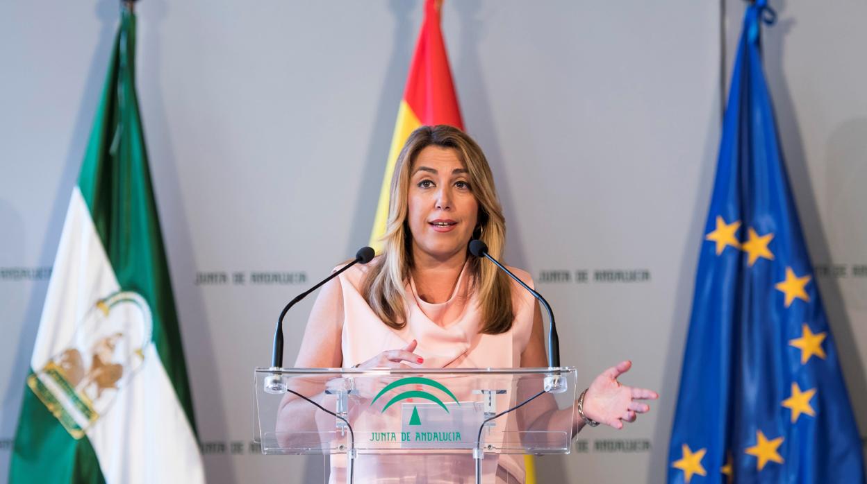 Susana Díaz durante la presentación este viernes en San Telmo de la Bienal de Flamenco de Sevilla