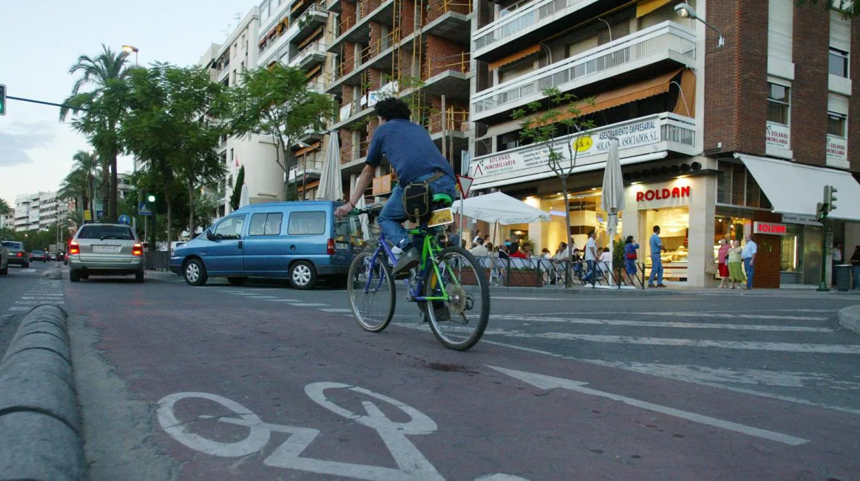 Un ciclista circula por un carril creado para la ocasión en Córdoba
