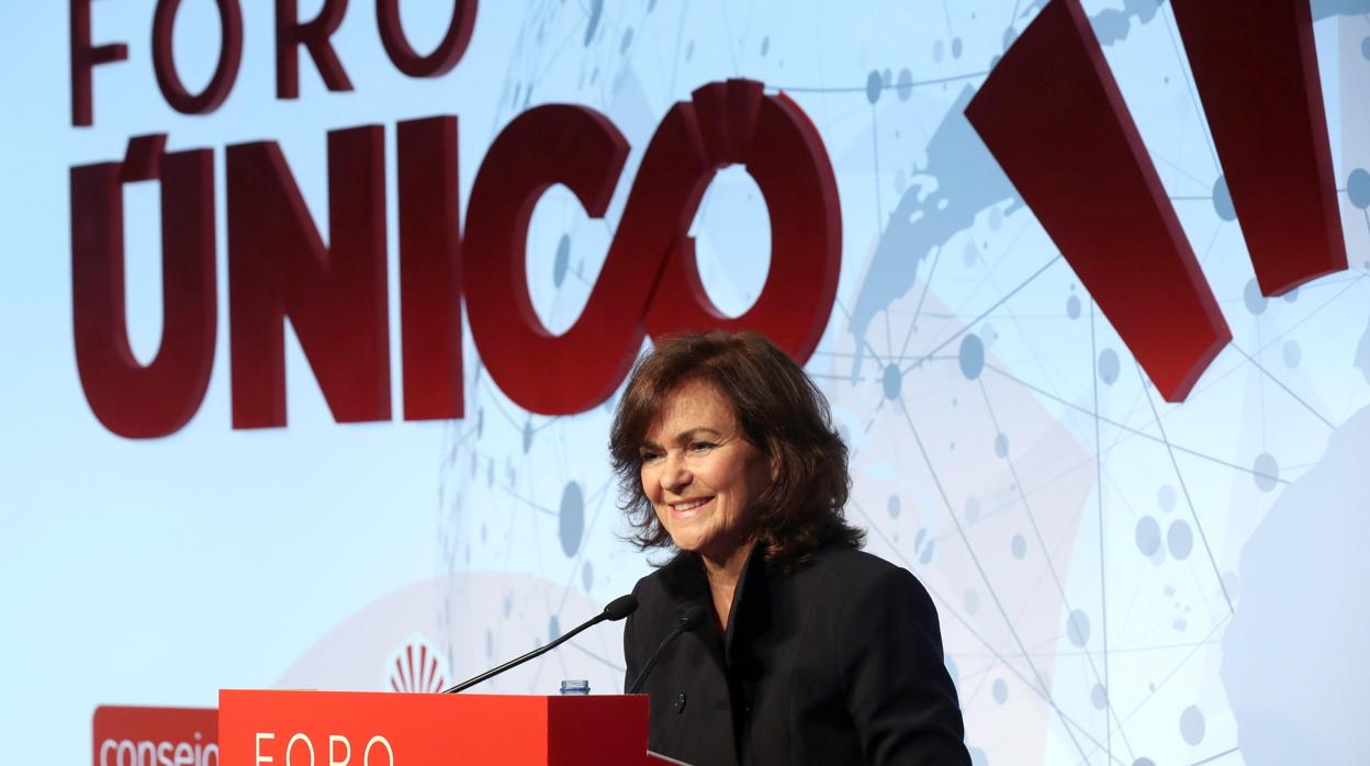 Carmen Calvo, durante la presentación del Foro Único