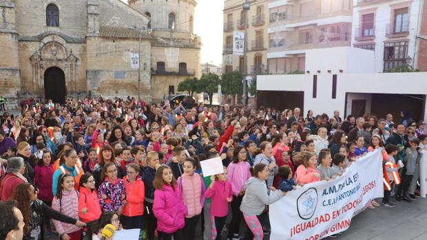 Protesta en Lucena ante el Ayuntamiento por la cubierta del colegio Antonio Machado