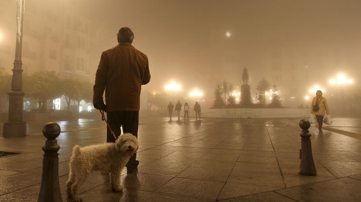 Plaza de las Tendillas en una noche de niebla