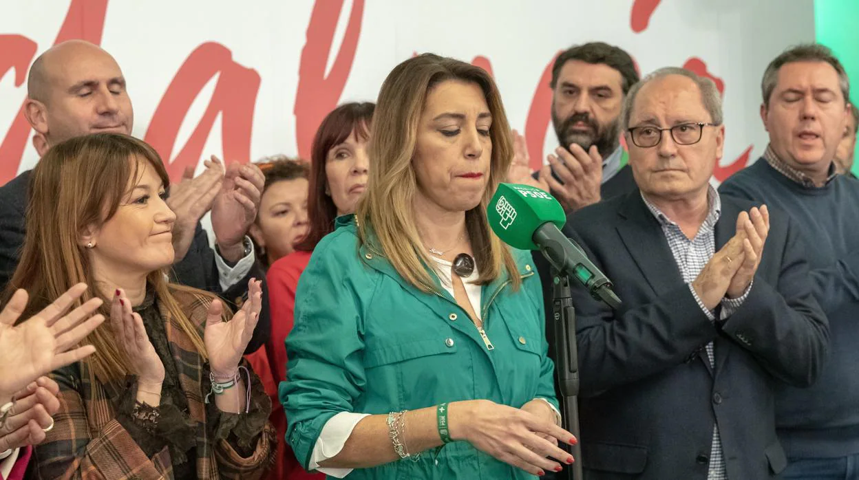 Susana Díaz, con cara de circunstancias tras los malos resultados del PSOE