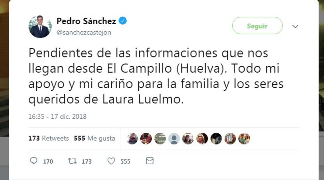 Pedro Sánchez y Susana Díaz muestran su pesar y su apoyo a la familia de Laura Luelmo