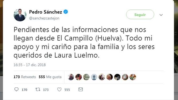 Pedro Sánchez y Susana Díaz muestran su pesar y su apoyo a la familia de Laura Luelmo