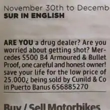 Se vende coche blindado en Marbella para narco que tema ser asesinado