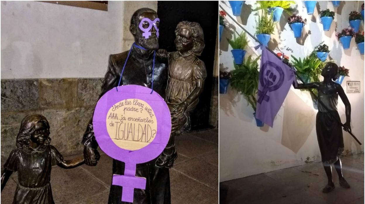 8-M | Las estatuas de Córdoba amanecen «decoradas» con mensajes feministas