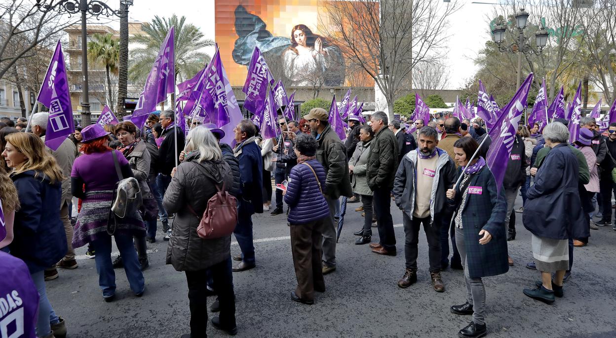 Manifestantes, esta mañana, en Sevilla