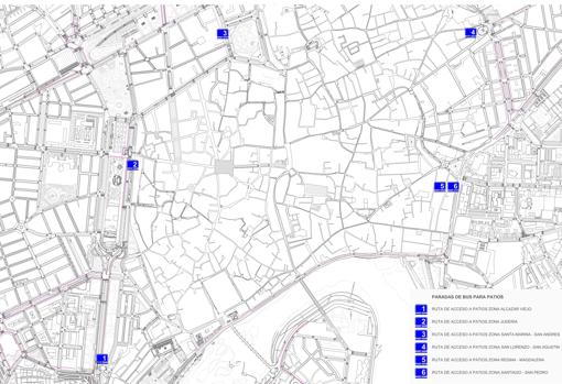 Plano con las paradas de autbuses turísticos facilitado por el Ayuntamiento