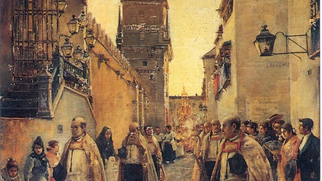 Lienzo del pintor Ramos y Baños que reperesenta la procesión del Corpus