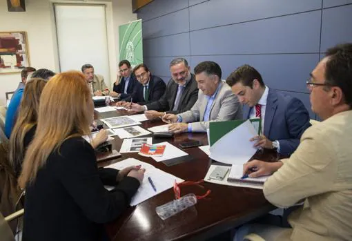 El delegado de la Junta, Pablo García, en una reunión técnica junto al defensor del ciudadano de Granada, Manuel Martín, entre otros.